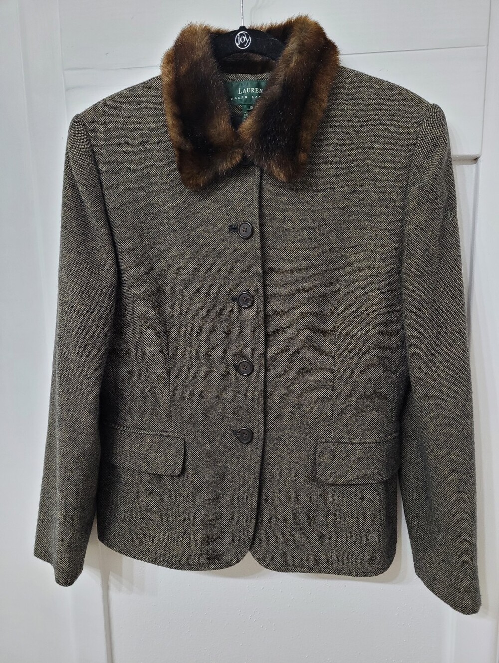Ralph Lauren Lambs Wool Faux Fur Collar Blazer SZ 10